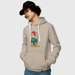 Толстовка-худи хлопковая мужская What the elf, цвет: миндальный — фото 2