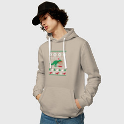 Толстовка-худи хлопковая мужская Новогодний тирекс - ugly sweater, цвет: миндальный — фото 2