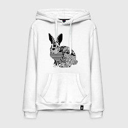 Толстовка-худи хлопковая мужская Rabbit in patterns, цвет: белый