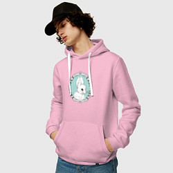 Толстовка-худи хлопковая мужская Кролик в рамке, цвет: светло-розовый — фото 2