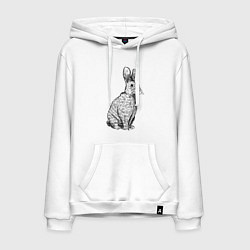 Толстовка-худи хлопковая мужская Нарисованный карандашом кролик, цвет: белый