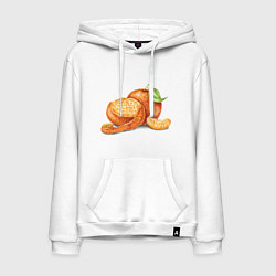 Толстовка-худи хлопковая мужская Мандаринки на Новый год, цвет: белый