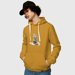 Толстовка-худи хлопковая мужская Лисица в сугробах, цвет: горчичный — фото 2