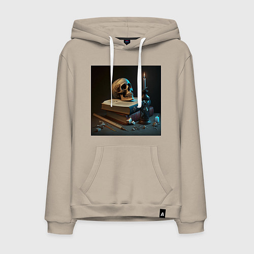 Мужская толстовка-худи Уроки вечности - череп на книгах / Миндальный – фото 1