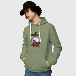 Толстовка-худи хлопковая мужская Контра и череп с розами, цвет: авокадо — фото 2