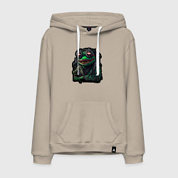 Толстовка-худи хлопковая мужская Лягушонок Пепе киберпанк, цвет: миндальный