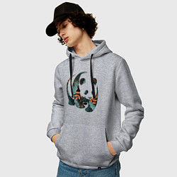 Толстовка-худи хлопковая мужская Панда в цветочном принте, цвет: меланж — фото 2