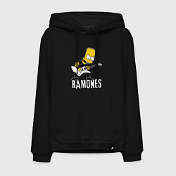 Толстовка-худи хлопковая мужская Ramones Барт Симпсон рокер, цвет: черный