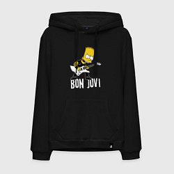 Толстовка-худи хлопковая мужская Bon Jovi Барт Симпсон рокер, цвет: черный