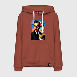 Толстовка-худи хлопковая мужская Salvador Dali and cat, цвет: кирпичный