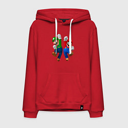 Толстовка-худи хлопковая мужская Луиджи и Марио в прыжке, цвет: красный