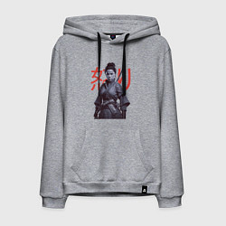 Толстовка-худи хлопковая мужская Ярость - девушка самурай арт, цвет: меланж
