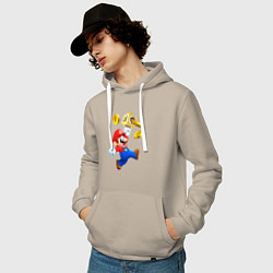 Толстовка-худи хлопковая мужская Марио сбивает монетки, цвет: миндальный — фото 2