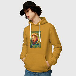 Толстовка-худи хлопковая мужская Abstract Vincent van Gogh - surrealism self-portra, цвет: горчичный — фото 2