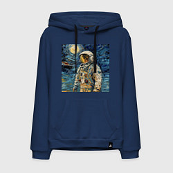 Толстовка-худи хлопковая мужская Космонавт на луне в стиле Ван Гог, цвет: тёмно-синий