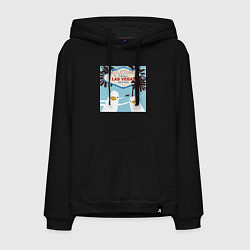 Толстовка-худи хлопковая мужская Чайки на курорте, цвет: черный