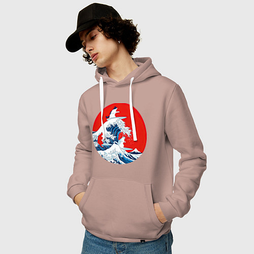 Мужская толстовка-худи Японская волна с котами / Пыльно-розовый – фото 3