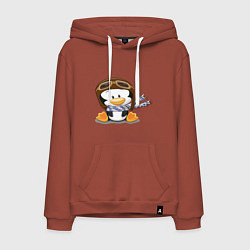 Толстовка-худи хлопковая мужская Пингвин в шапке лётчика, цвет: кирпичный