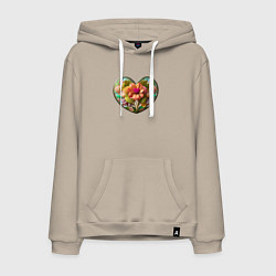 Толстовка-худи хлопковая мужская Цветы в сердце, цвет: миндальный