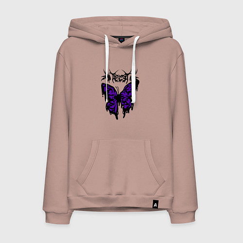 Мужская толстовка-худи Gothic black butterfly / Пыльно-розовый – фото 1
