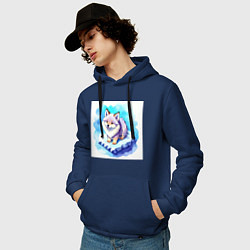 Толстовка-худи хлопковая мужская Пушистый волчонок, цвет: тёмно-синий — фото 2