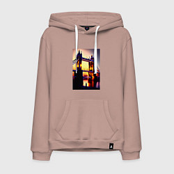 Толстовка-худи хлопковая мужская Тауэрский мост, цвет: пыльно-розовый