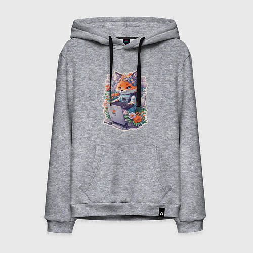 Мужская толстовка-худи Лиса геймер за компьютером / Меланж – фото 1
