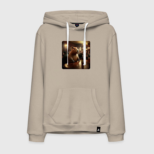 Мужская толстовка-худи Капибара в баре / Миндальный – фото 1