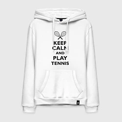 Толстовка-худи хлопковая мужская Keep Calm & Play tennis, цвет: белый