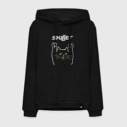 Толстовка-худи хлопковая мужская Skillet rock cat, цвет: черный