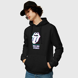 Толстовка-худи хлопковая мужская Rolling Stones glitch rock, цвет: черный — фото 2