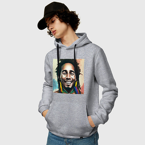 Мужская толстовка-худи Боб Марли полон счастья Арт новой школы / Меланж – фото 3