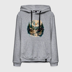 Толстовка-худи хлопковая мужская Японские дома на фоне гор в стиле моротай, цвет: меланж