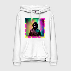 Толстовка-худи хлопковая мужская Джим Моррисон чужой в душе глитч Арт, цвет: белый