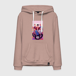 Толстовка-худи хлопковая мужская BTS art anime style, цвет: пыльно-розовый