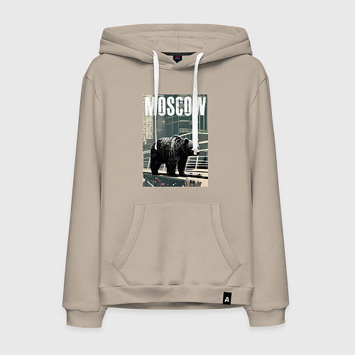 Мужская толстовка-худи Москва - Россия - медведь / Миндальный – фото 1