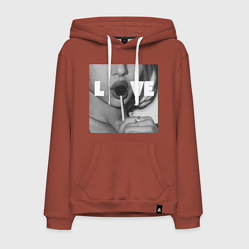 Мужская толстовка-худи Непристойная девушка с чупа чупсом / Кирпичный – фото 1