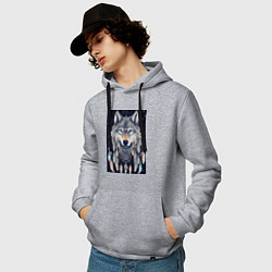 Толстовка-худи хлопковая мужская Шаман волк, цвет: меланж — фото 2