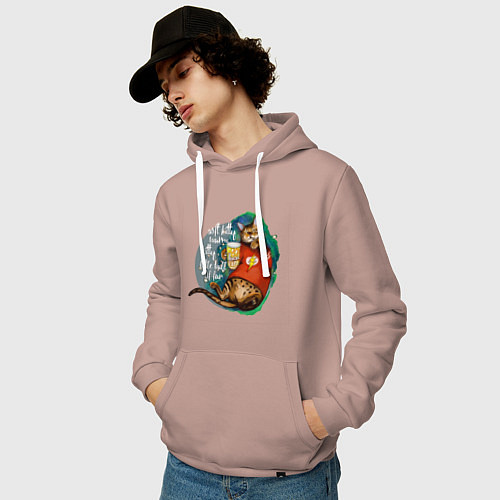 Мужская толстовка-худи Бенгальский кот киноман с попкорном / Пыльно-розовый – фото 3