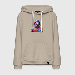 Толстовка-худи хлопковая мужская Голубь в яркой куртке, цвет: миндальный