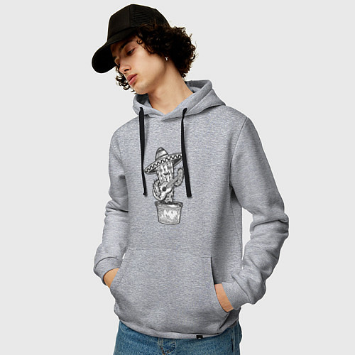 Мужская толстовка-худи Кактус с гитарой / Меланж – фото 3