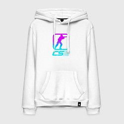 Толстовка-худи хлопковая мужская КС 2 неоновый, цвет: белый
