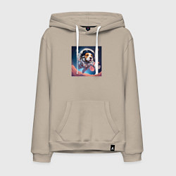 Толстовка-худи хлопковая мужская Собака в космосе, цвет: миндальный