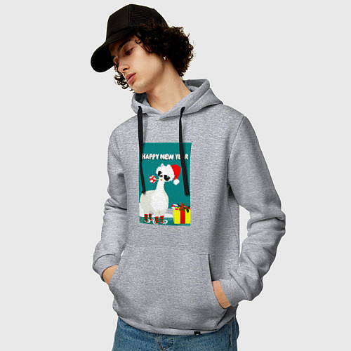 Мужская толстовка-худи Лама - альпака Санта Клаус на коньках / Меланж – фото 3