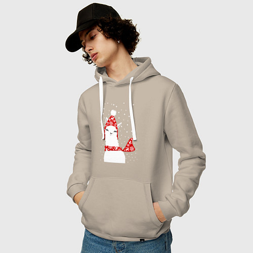 Мужская толстовка-худи Лама - альпака в шапочке и шарфе / Миндальный – фото 3