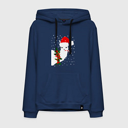 Толстовка-худи хлопковая мужская Лама - альпака Санта Клаус, цвет: тёмно-синий