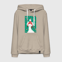 Толстовка-худи хлопковая мужская Лама - альпака в ушанке, цвет: миндальный