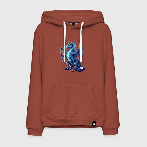 Мужская толстовка-худи Синий новогодний дракон / Кирпичный – фото 1
