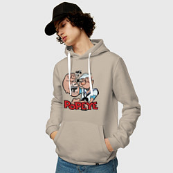 Толстовка-худи хлопковая мужская Попай - бицепс, цвет: миндальный — фото 2