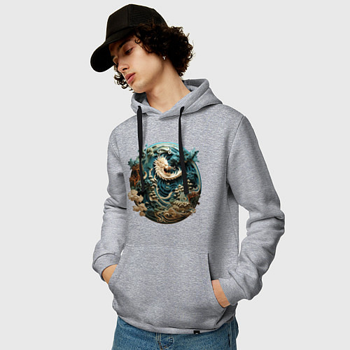 Мужская толстовка-худи Китайский дракон в круге / Меланж – фото 3